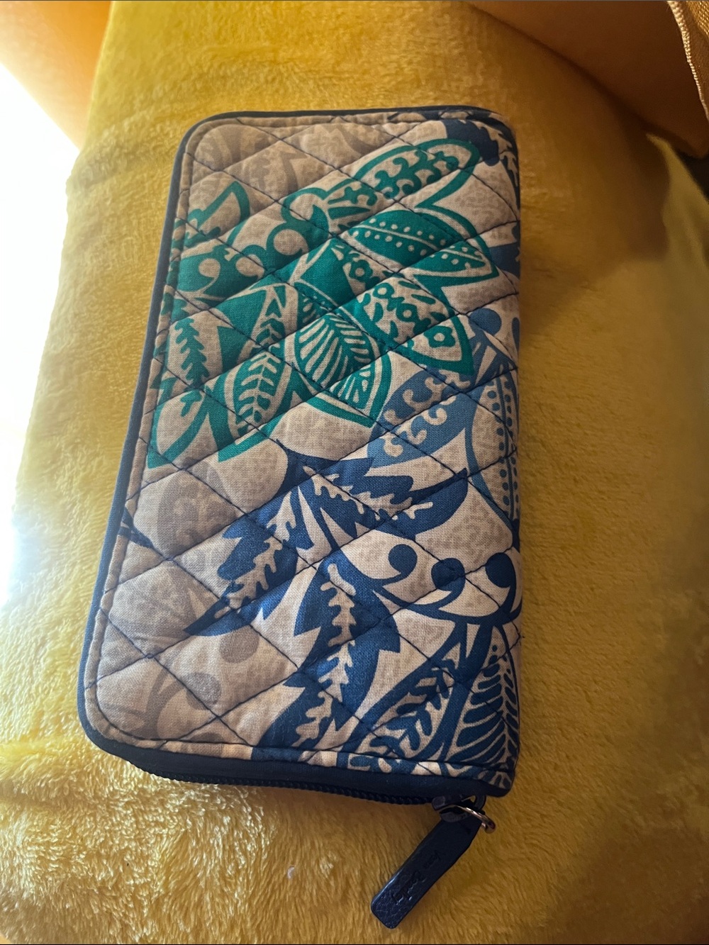 Vera Bradley Teal Blue Quilted Zip Wallet